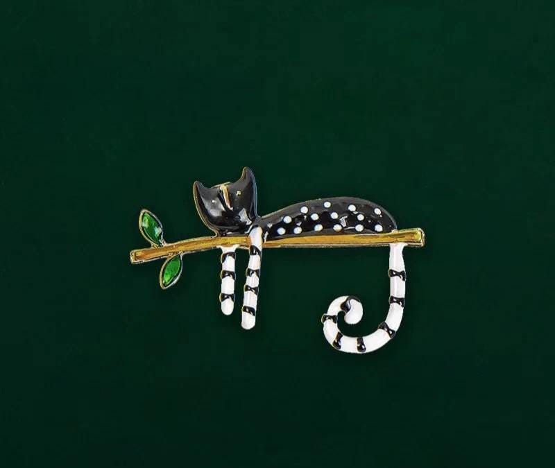 BROOCH ~ Black or White Cat on Branch Brooch ~ Jewelry, Holidays, Great Gift Idea, Pin