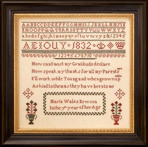 Hands Across the Sea Samplers "Maria Wales Newson 1832" Counted Cross Stitch Pattern, English Sampler, Chart, Pattern Only