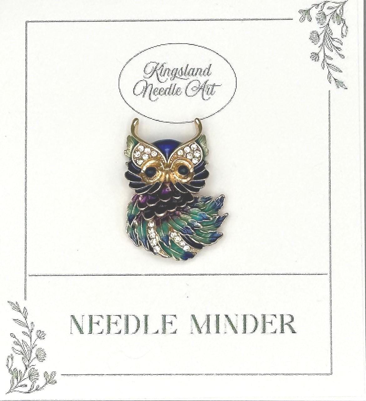 KINGSLAND NEEDLE MINDER ~ Blue & Green Owl Needle Minder, Needle Dock, Swarovski Crystal Enamel Magnet, Needle Garage, Needleminder