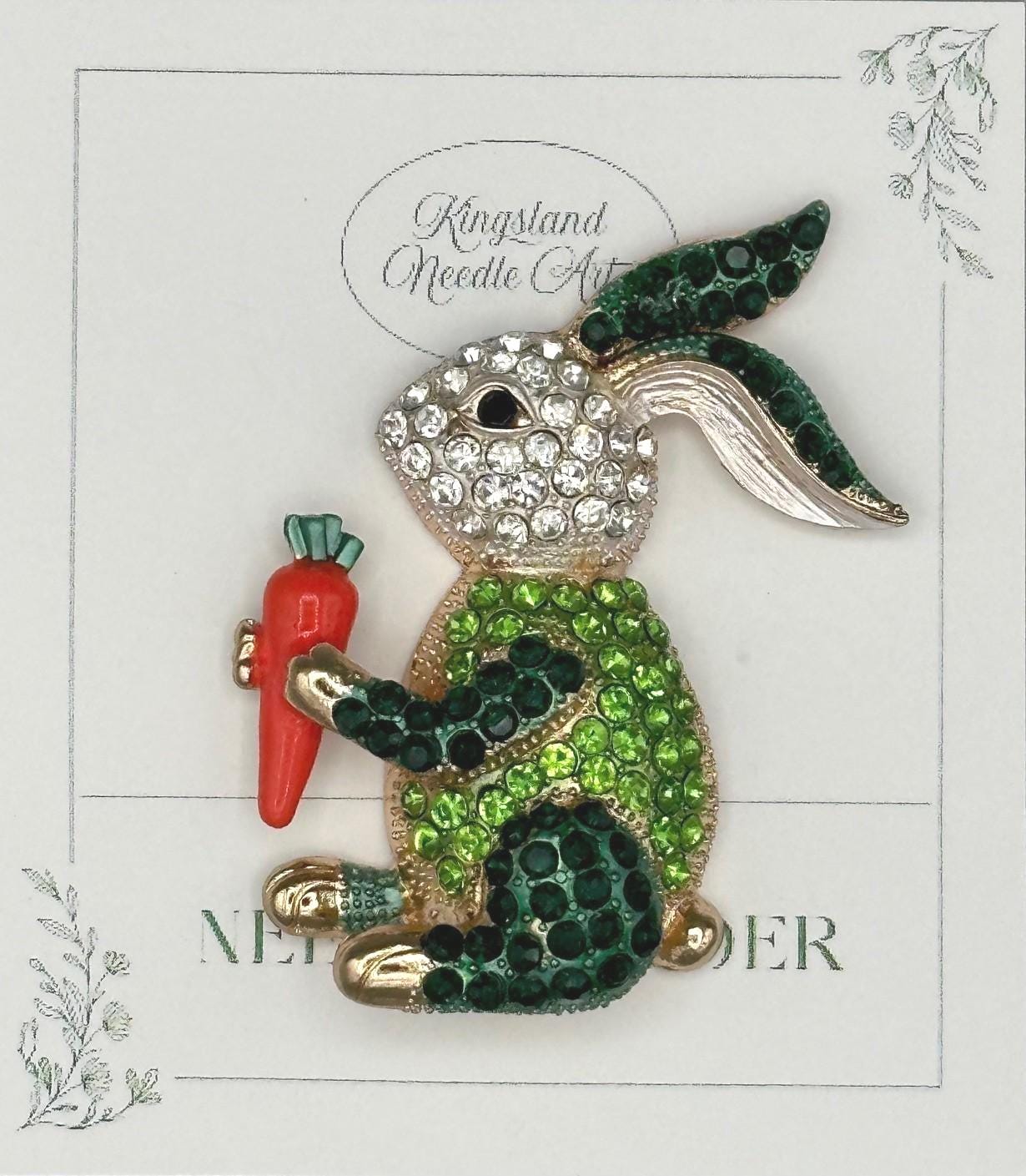 KINGSLAND NEEDLE MINDER ~ Green Rabbit Needle Minder, Needle Dock, Needle Nanny, Crystal Enamel Magnet, Needle Garage, Needleminder