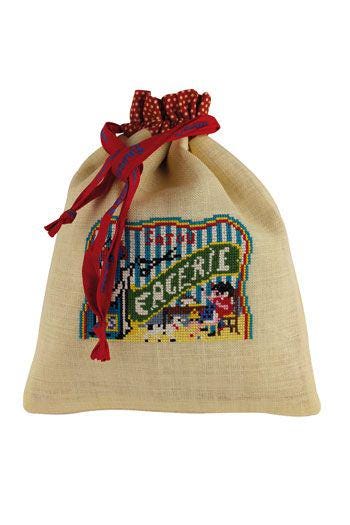MAISON SAJOU Cross Stitch Drawstring Bag Kit ~ Girl Sewing Motif, Made in France