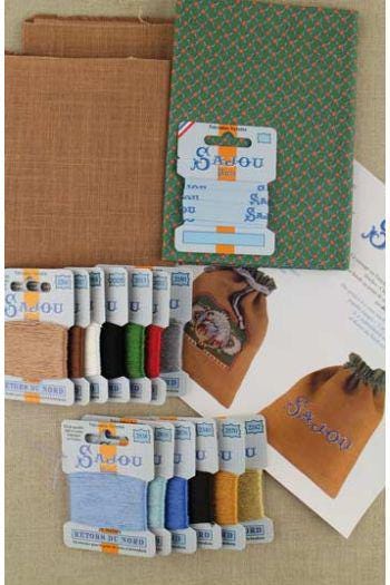 MAISON SAJOU Cross Stitch Drawstring Bag Kit ~ Cat and Dog Motif, Made in France