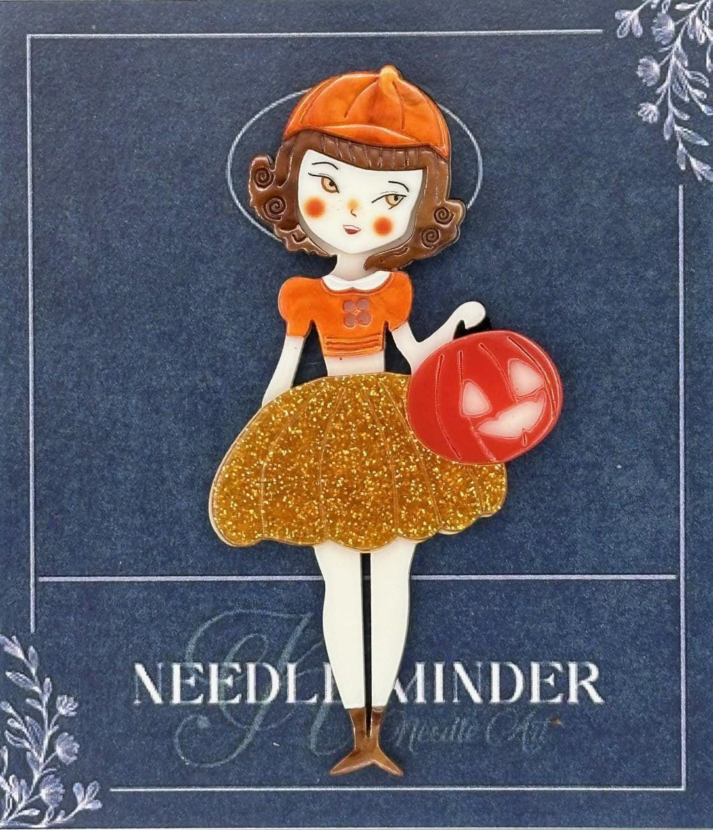 KINGSLAND NEEDLE MINDER ~ Pumpkin Girl Acrylic Needle Minder, Needle Dock, Multi-Dimensional, Magnet, Needle Garage, Needleminder