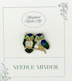 KINGSLAND NEEDLE MINDER ~ Pair of Owls Needle Minder, Needle Dock, Swarovski Crystal Enamel Magnet, Needle Garage, Needleminder