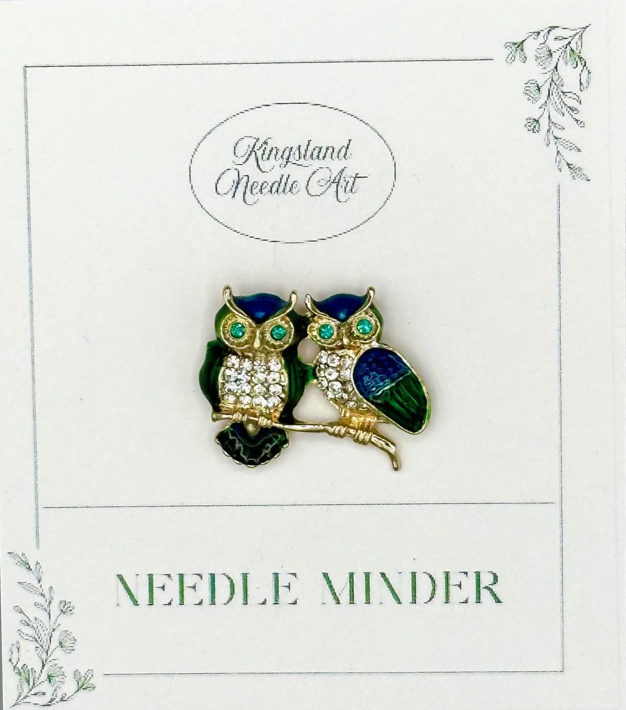 KINGSLAND NEEDLE MINDER ~ Pair of Owls Needle Minder, Needle Dock, Swarovski Crystal Enamel Magnet, Needle Garage, Needleminder