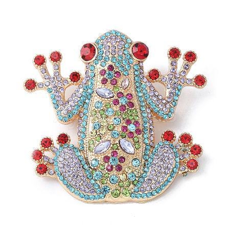 BROOCH ~ Multi Color Frog Brooch ~ Swarovski Crystal ~ Gold Tone ~ Jewelry, Holidays, Great Gift Idea, Pin