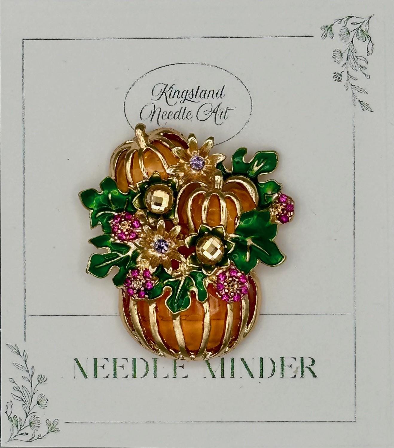 KINGSLAND NEEDLE MINDER ~ Pumpkin Stack Needle Minder, Needle Dock, Rhinestones Enamel Magnet, Needle Garage, Needleminder