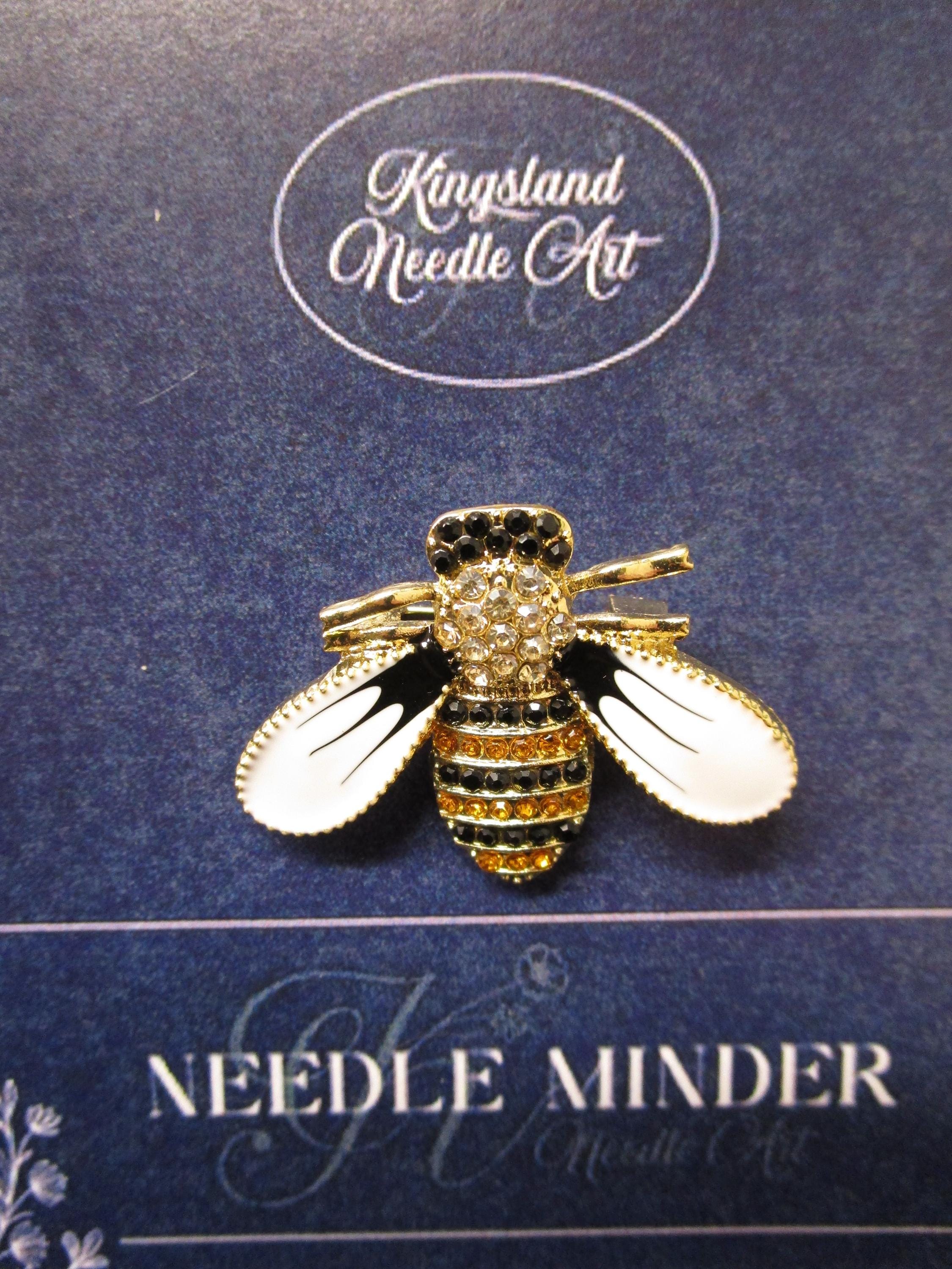 KINGSLAND NEEDLE MINDER ~ Orange & Black Bumble bee Needle Minder, Needle Dock, Enamel and Rhinestone, Magnet Needle Garage, Needleminder
