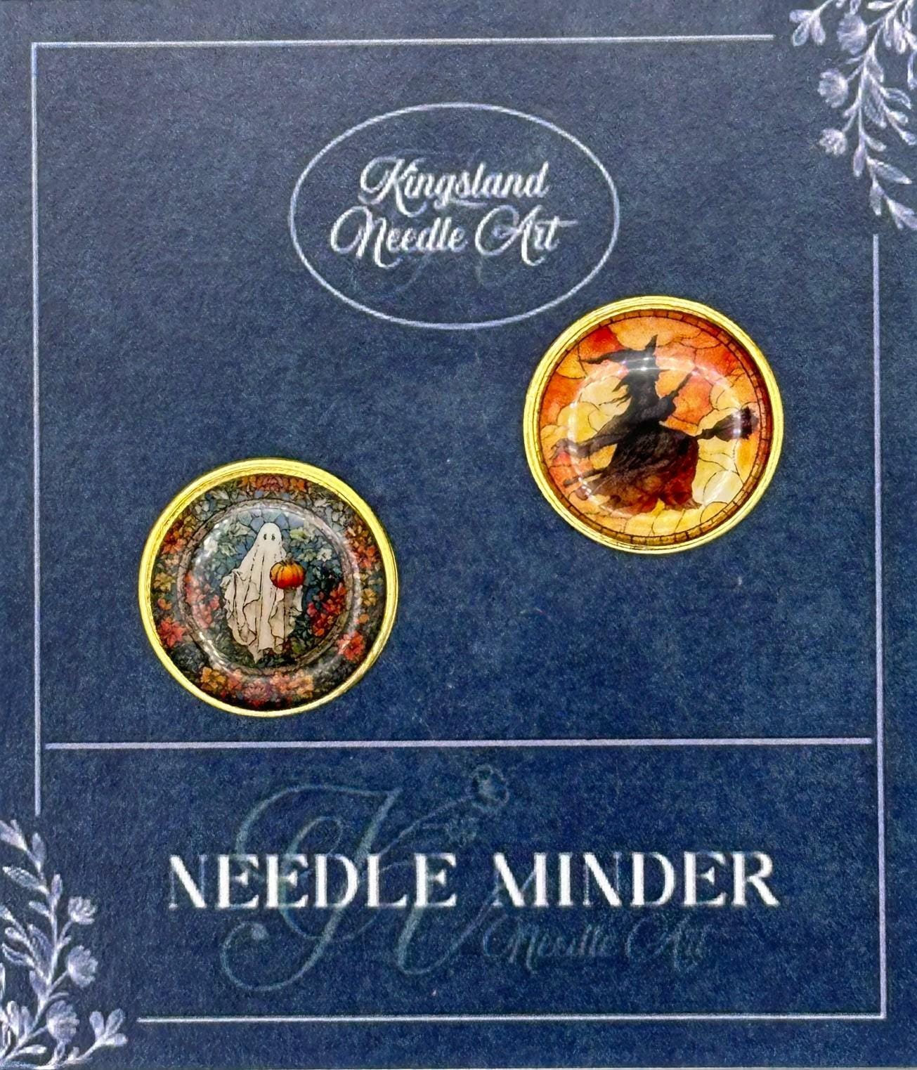 KINGSLAND NEEDLE MINDER ~ Flying Witch or Halloween Ghost Needle Minder, Needle Dock, Magnet Needle Garage, Needleminder