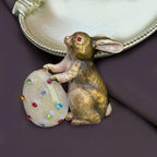 KINGSLAND NEEDLE MINDER ~ Brown Bunny Rabbit with Egg Needle Minder, Needle Dock, Enamel Magnet Needle Garage, Needleminder