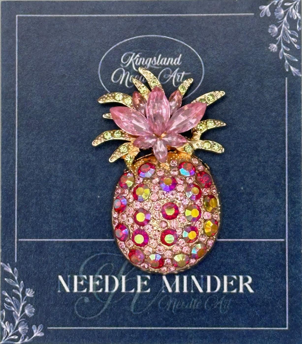 KINGSLAND NEEDLE MINDER ~ Pink Pineapple Needle Minder, Needle Dock, Colorful Rhinestones, Enamel, Magnet, Needle Garage, Needleminder
