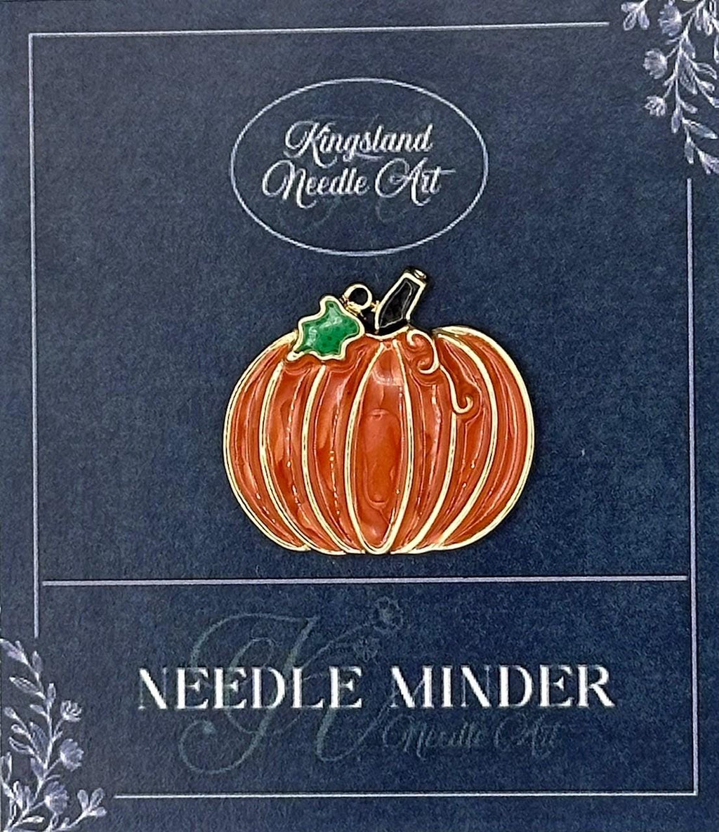 KINGSLAND NEEDLE MINDER ~ Fall Pumpkin Shaped Needle Minder, Needle Dock, Inlaid Shiny Enamel, Magnet Needle Garage, Needleminder