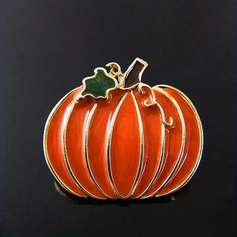 KINGSLAND NEEDLE MINDER ~ Fall Pumpkin Shaped Needle Minder, Needle Dock, Inlaid Shiny Enamel, Magnet Needle Garage, Needleminder