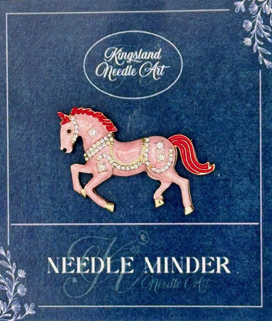 KINGSLAND NEEDLE MINDER ~ Pink Horse Needle Minder, Needle Dock, Swarovski Crystal Enamel Magnet, Needle Garage, Needleminder
