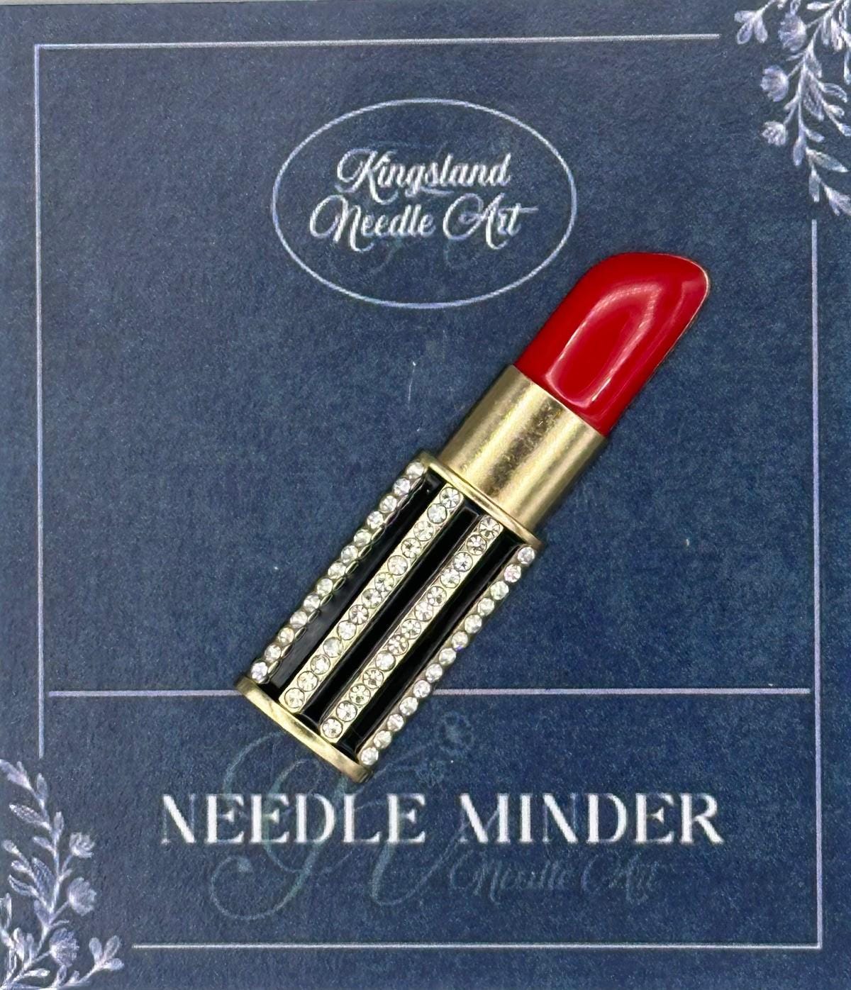 KINGSLAND NEEDLE MINDER ~ Red Lipstick Needle Minder, Needle Dock, Swarovski Crystal Enamel Magnet, Needle Garage, Needleminder