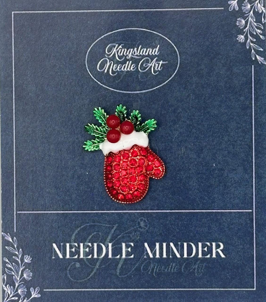 KINGSLAND NEEDLE MINDER ~ Red Snow Mitten Needle Minder, Needle Dock, Sparkling Rhinestones, Enamel Magnet, Needle Garage, Needleminder