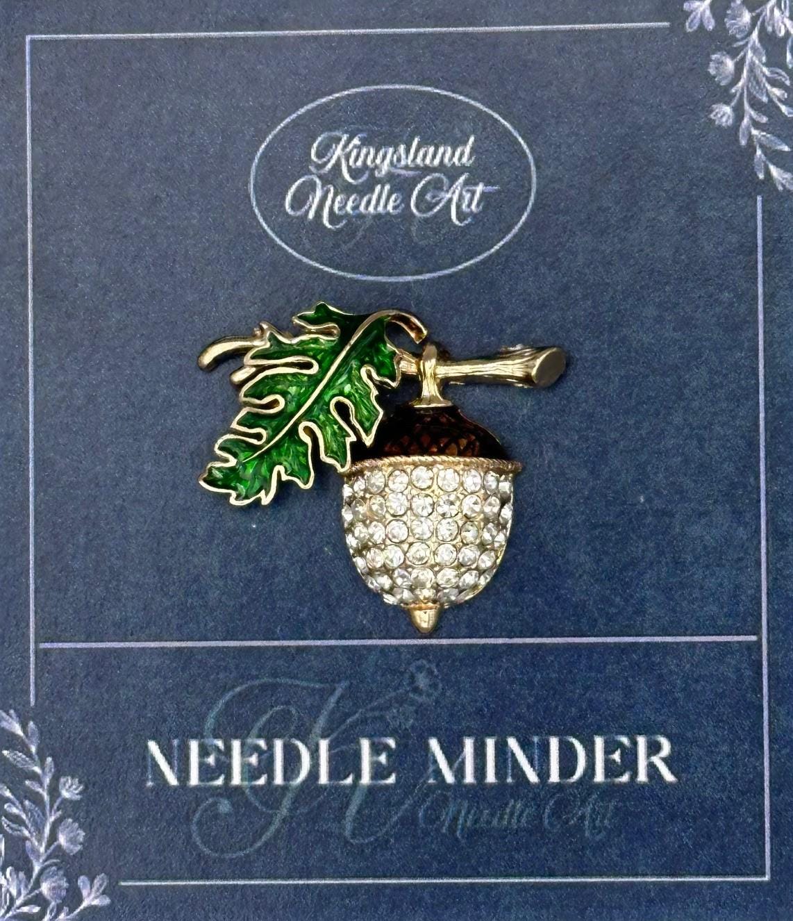 KINGSLAND NEEDLE MINDER ~ Acorn Needle Minder, Needle Dock, Sparkling Rhinestones, Enamel Magnet, Needle Garage, Needleminder