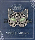 KINGSLAND NEEDLE MINDER ~ Gray Cat Mask Needle Minder, Needle Dock, Sparkling Rhinestones, Enamel Magnet, Needle Garage, Needleminder