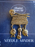 KINGSLAND NEEDLE MINDER ~ Knitting Needle Minder, Gold Tone, Needle Dock, Enamel and Rhinestone, Magnet Needle Garage, Needleminder