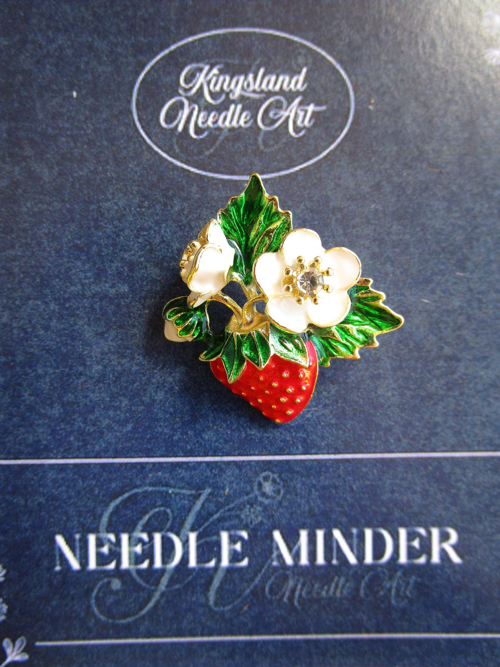 KINGSLAND NEEDLE MINDER ~ Red Strawberry Flowers Needle Minder, Needle Dock, Swarovski Crystal Enamel Magnet, Needle Garage, Needleminder