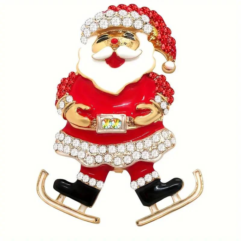 KINGSLAND NEEDLE MINDER ~ Skating Red Santa Family Needle Minder, Needle Dock, Swarovski Crystal Enamel Magnet, Needleminder