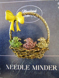 KINGSLAND NEEDLE MINDER ~ Basket of Chicks Needle Minder, Colorful Easter Basket, Needle Dock, Rhinestone and Enamel, Magnet, Needleminder