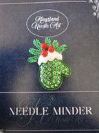 KINGSLAND NEEDLE MINDER ~ Green Snow Mitten Needle Minder, Needle Dock, Sparkling Rhinestones, Enamel Magnet, Needle Garage, Needleminder