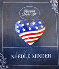 KINGSLAND NEEDLE MINDER ~ Patriotic Heart Flag Needle Minder, Needle Dock, Swarovski Crystal Enamel Magnet, Needle Garage, Needleminder