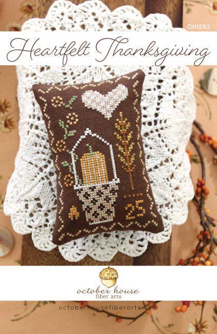 OCTOBER HOUSE Fiber Hearts "Heartfelt Thanksgiving" Counted Cross Stitch Pattern, Pattern Only
