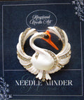 KINGSLAND NEEDLE MINDER ~ White Bird Needle Minder, Needle Dock, Swarovski Crystal Enamel Magnet, Needle Garage, Needleminder