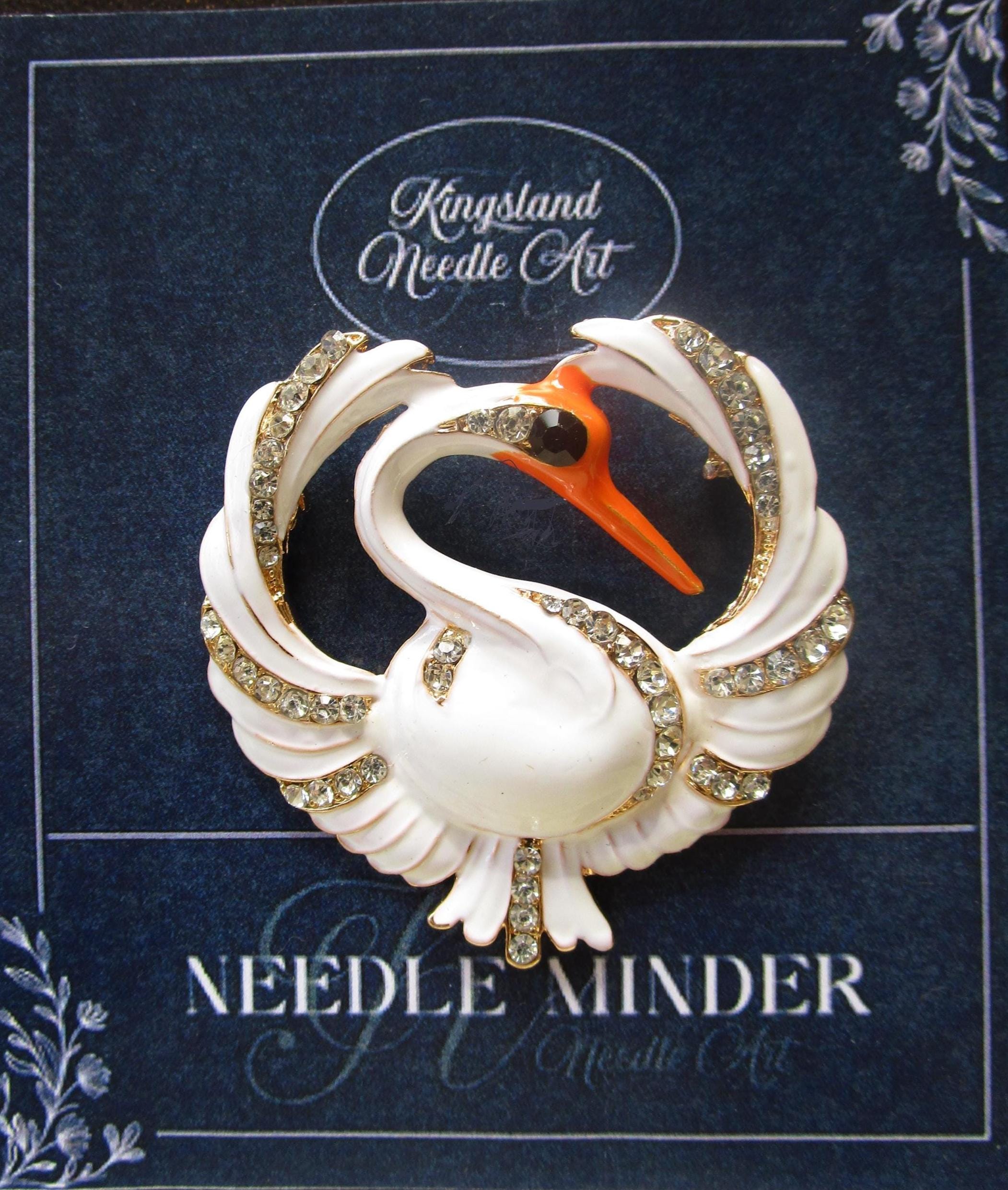 KINGSLAND NEEDLE MINDER ~ White Bird Needle Minder, Needle Dock, Swarovski Crystal Enamel Magnet, Needle Garage, Needleminder