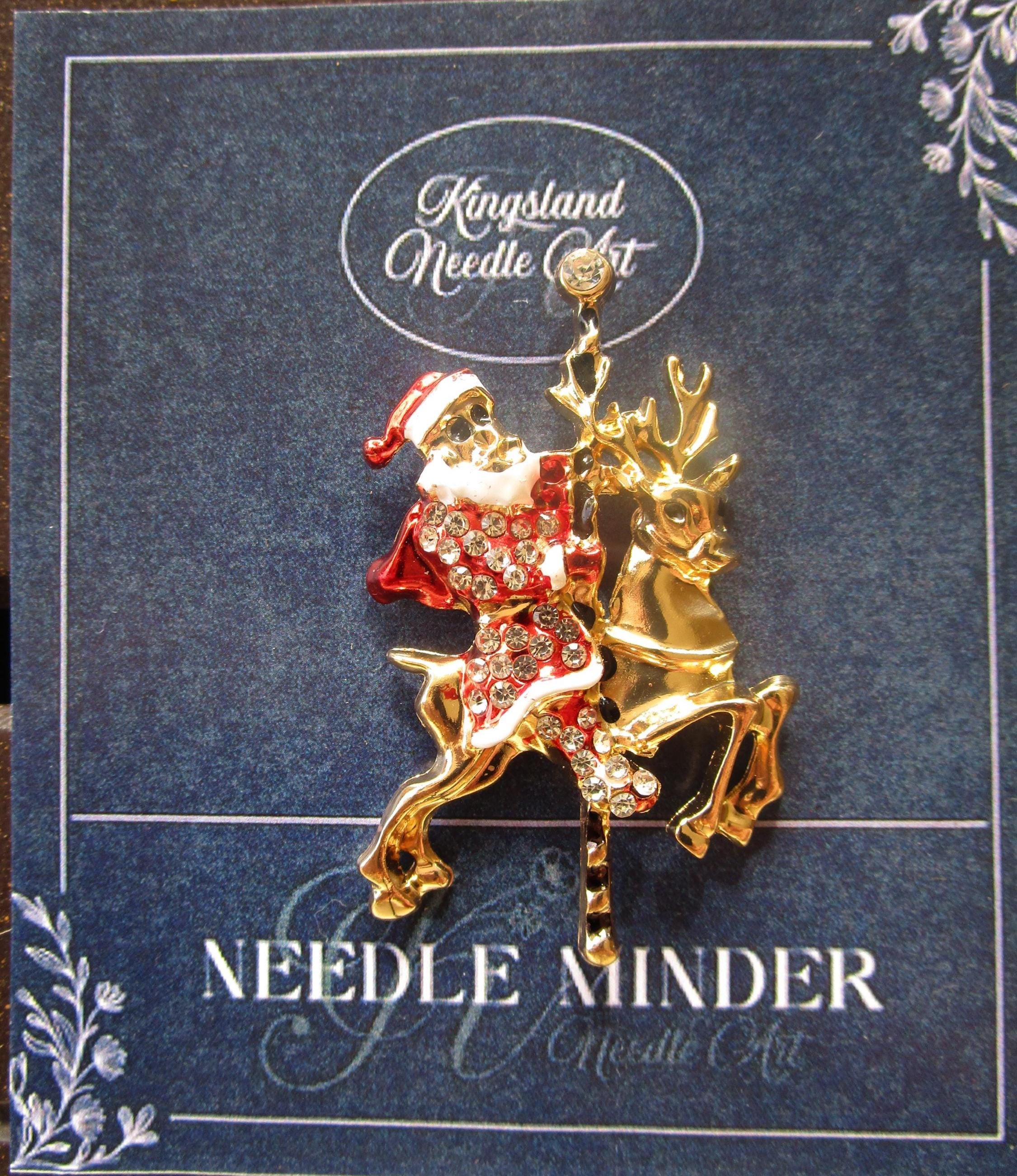 KINGSLAND NEEDLE MINDER ~ Reindeer & Santa Needle Minder, Needle Dock, Needle Nanny, Crystal Enamel Magnet, Needle Garage, Needleminder