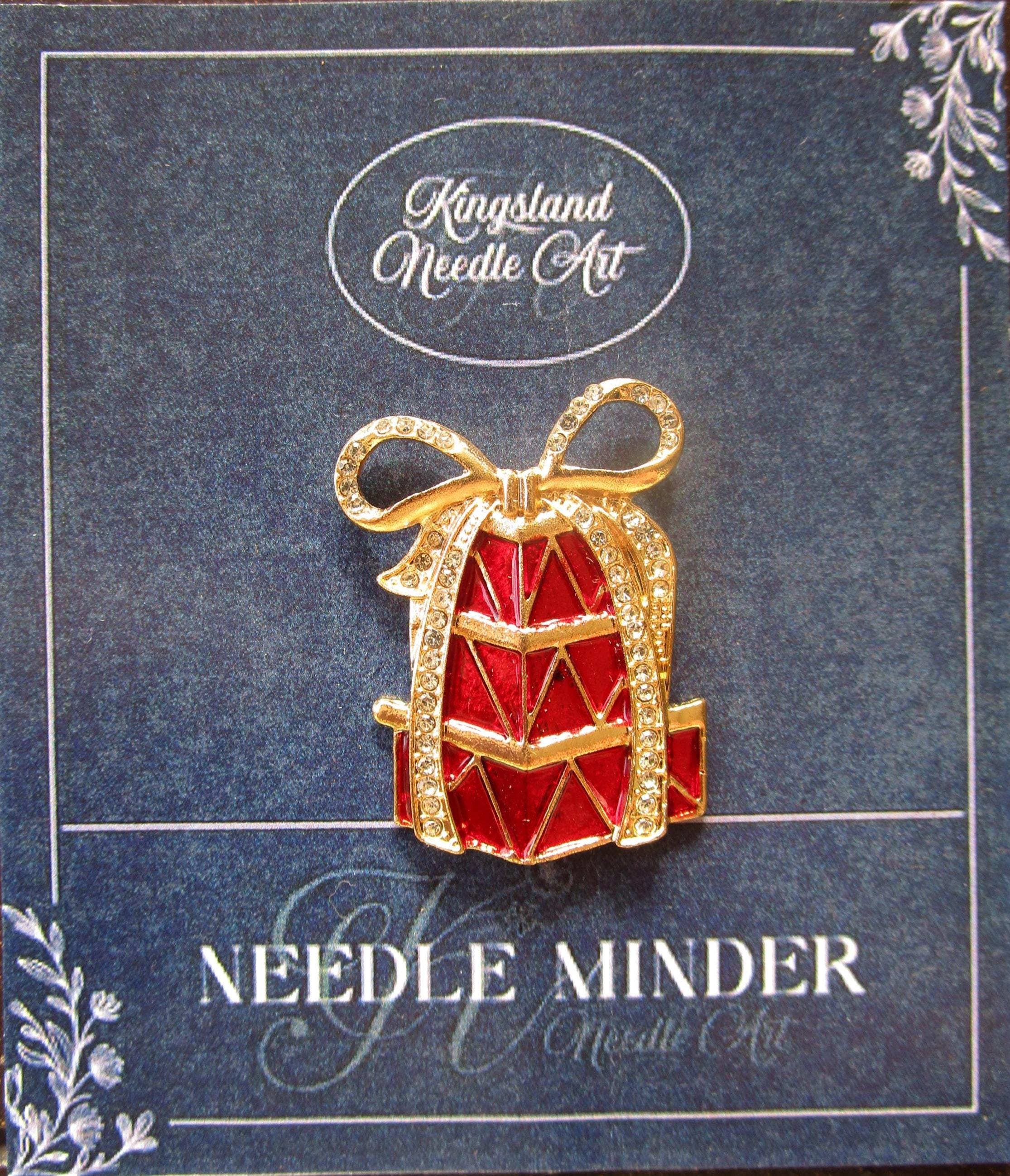 KINGSLAND NEEDLE MINDER ~ Red Christmas Presents Needle Minder, Needle Dock, Needle Nanny, Crystal, Enamel, Needle Garage, Needleminder