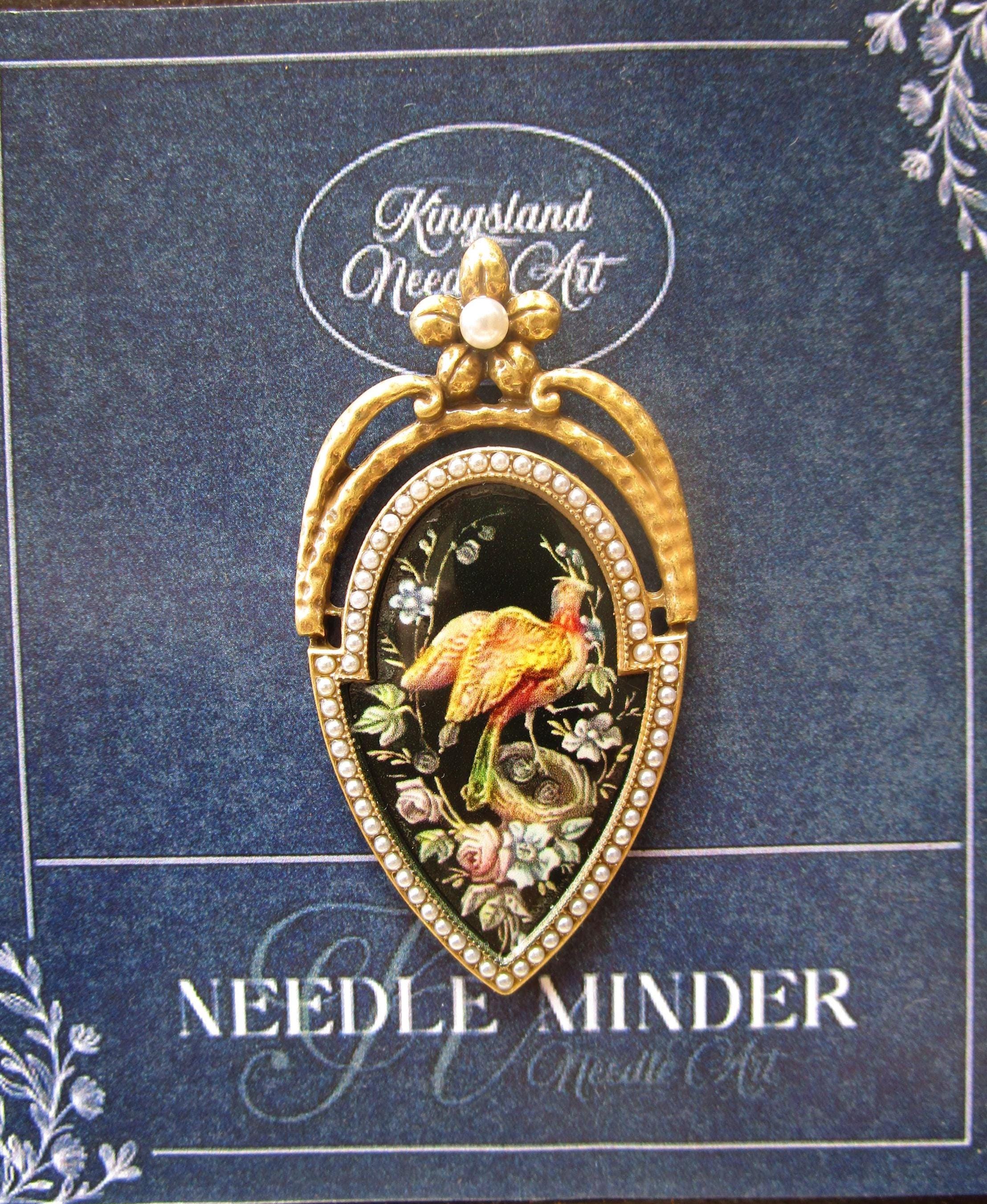 KINGSLAND NEEDLE MINDER ~ Vintage Style Pheasant Bird Needle Minder, Needle Dock, Seed Pearls, Enamel, Magnet, Needle Garage, Needleminder