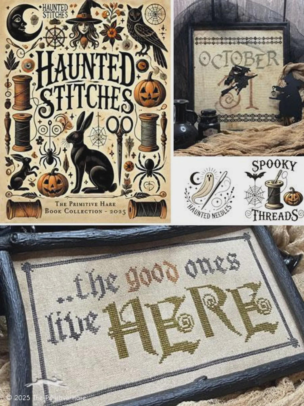 The PRIMITIVE HARE "Haunted Stitches Book" Counted Cross Stitch Pattern ~ 6 Halloween Patterns ~ Italy ~ Needlework Marketplace 2025