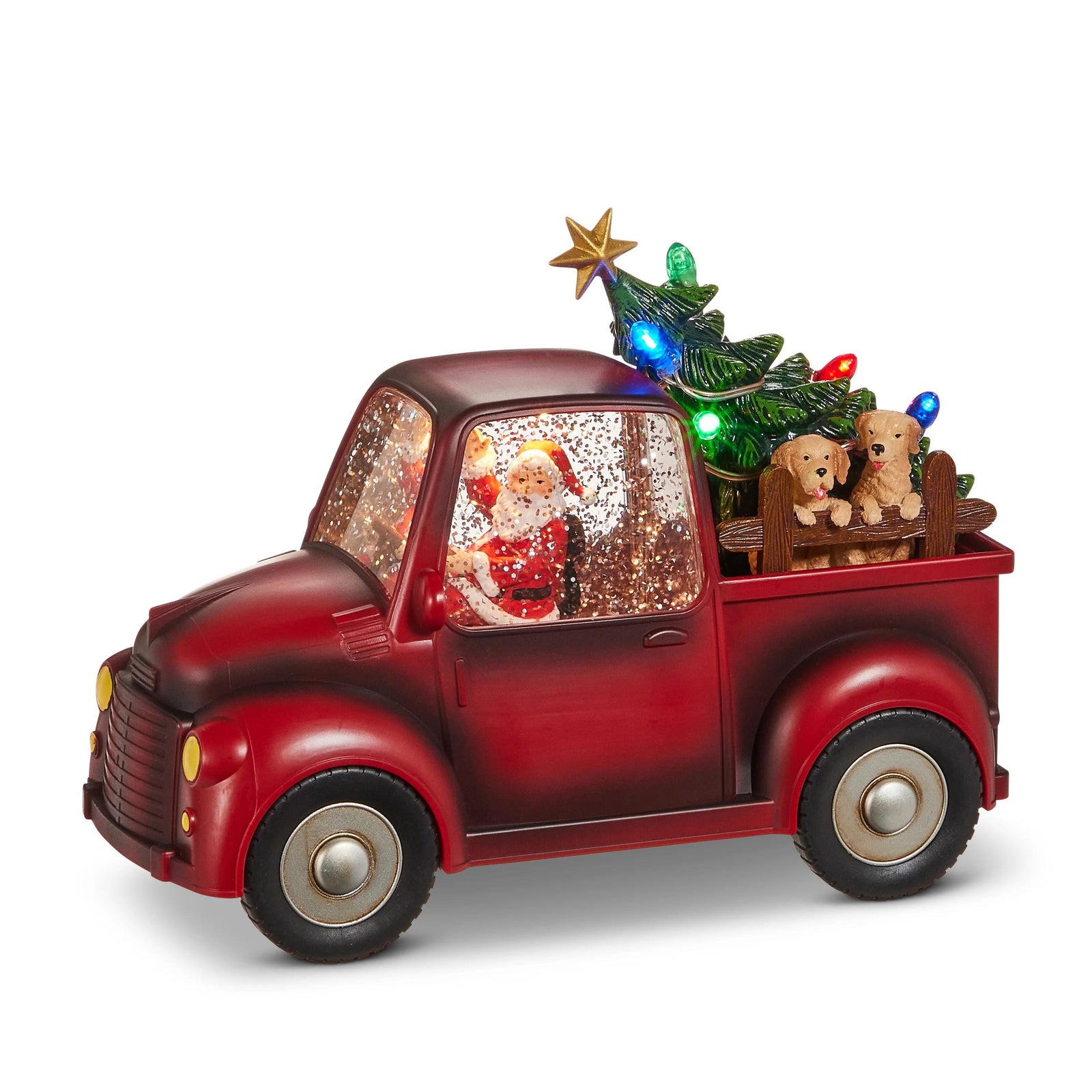 Christmas Decor ~ Santa & Dog with Lighted Tree In Red Truck ~ Lighted Water Lantern, Christmas Decor K126 ~ Free Shipping ~ New 2025