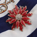 BROOCH ~ Stunning Red Poinsettia Flower ~ Gold Tone Enamel and Crystals ~ Jewelry, Holidays, Christmas, Great Gift Idea, Pin