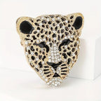 KINGSLAND NEEDLE MINDER ~ Leopard Head Needle Minder, Gold Tone, Needle Dock, Enamel and Rhinestone, Magnet Needle Garage, Needleminder
