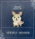 KINGSLAND NEEDLE MINDER ~ Chihuahua Dog Needle Minder, Gold Tone, Needle Dock, Enamel and Rhinestone, Magnet Needle Garage, Needleminder