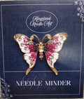 KINGSLAND NEEDLE MINDER ~ Pink & Purple Butterfly Needle Minder, Needle Dock, Swarovski Crystal Enamel Magnet, Needle Garage, Needleminder