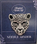 KINGSLAND NEEDLE MINDER ~ Leopard Head Needle Minder, Silver Tone, Needle Dock, Enamel and Rhinestone, Magnet Needle Garage, Needleminder