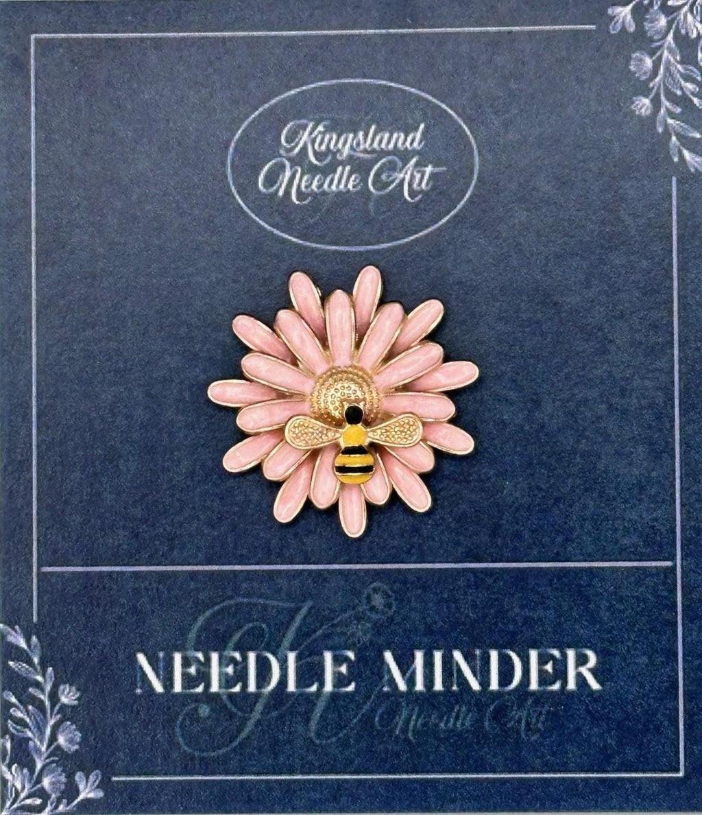 KINGSLAND NEEDLE MINDER ~ Pink Daisy Bee Needle Minder, Needle Dock, Enamel Magnet, Needle Garage, Needleminder