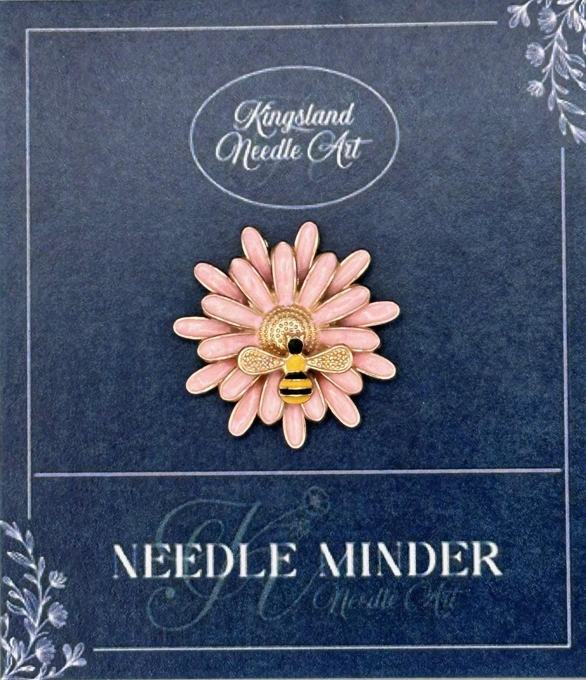 KINGSLAND NEEDLE MINDER ~ Pink Daisy Bee Needle Minder, Needle Dock, Enamel Magnet, Needle Garage, Needleminder