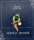 KINGSLAND NEEDLE MINDER ~ Green Parrot Needle Minder, Needle Dock, Swarovski Crystal Enamel Magnet, Needle Garage, Needleminder