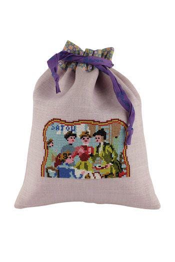 MAISON SAJOU Cross Stitch Drawstring Bag Kit ~ Sewing Club Motif, Made in France