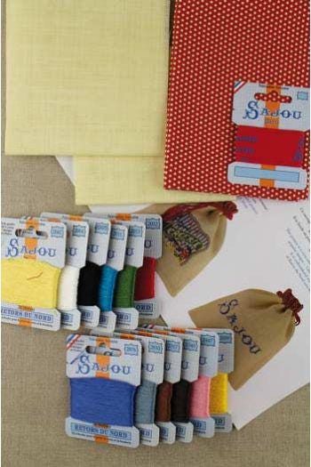 MAISON SAJOU Cross Stitch Drawstring Bag Kit ~ Girl Sewing Motif, Made in France