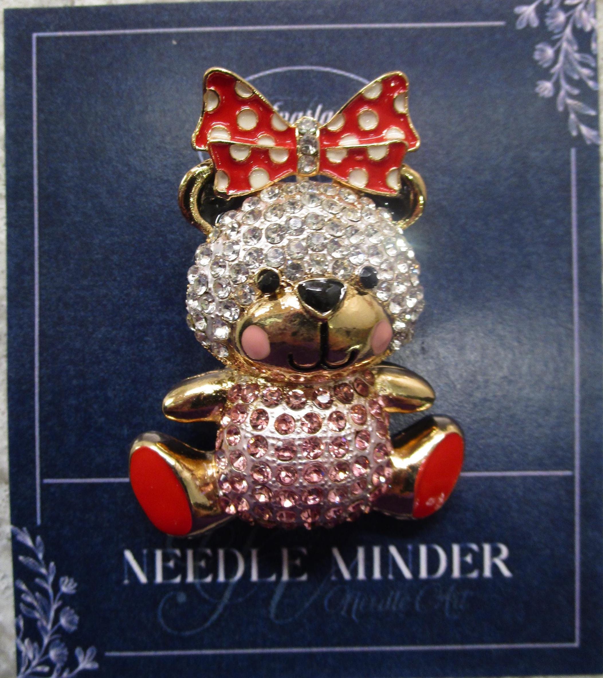 KINGSLAND NEEDLE MINDER ~ Red Teddy Bear Needle Minder, Needle Dock, Needle Nanny, Canvas Magnet, Needle Garage, Needleminder