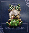 KINGSLAND NEEDLE MINDER ~ Green Teddy Bear Needle Minder, Needle Dock, Needle Nanny, Canvas Magnet, Needle Garage, Needleminder