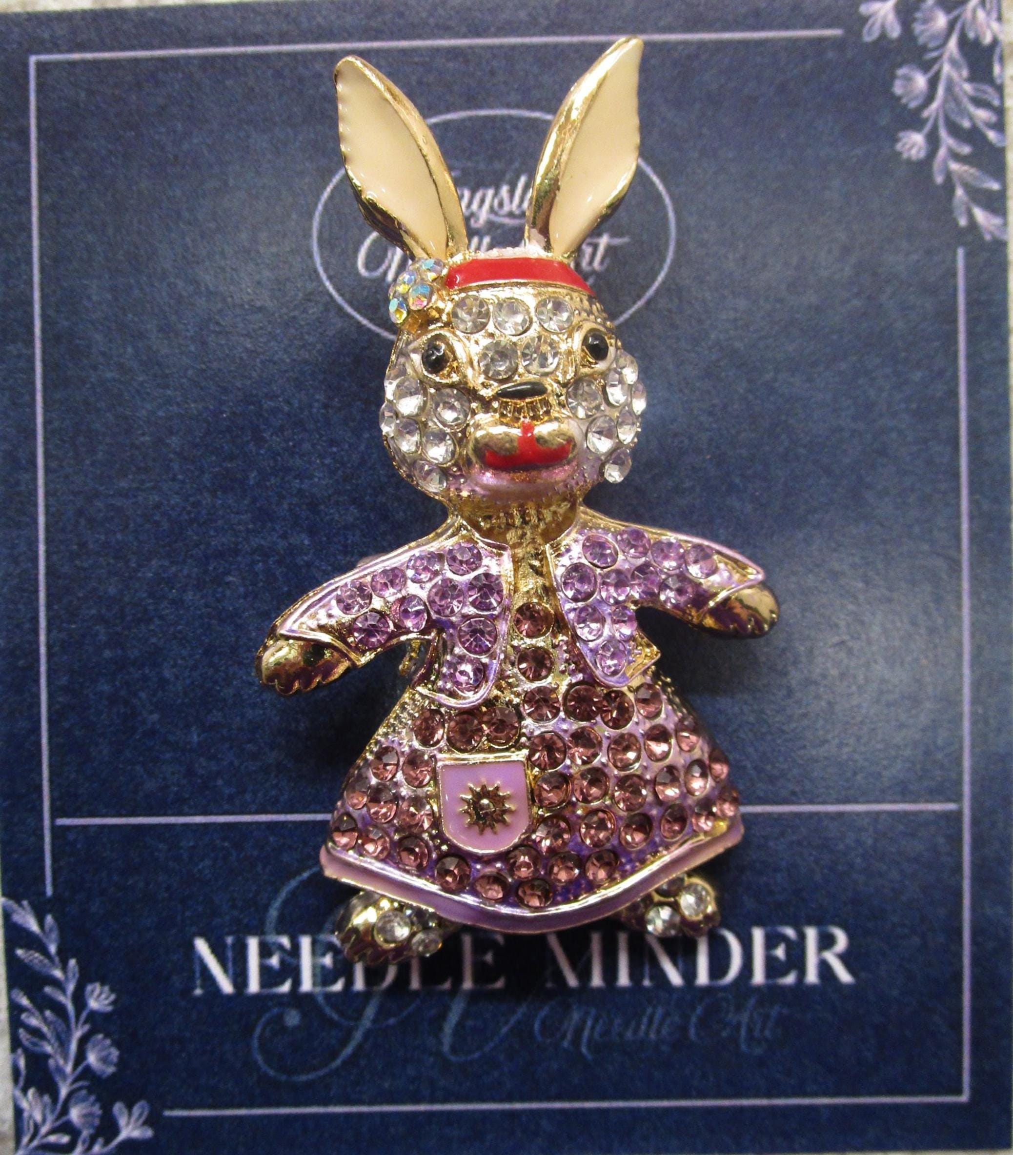KINGSLAND NEEDLE MINDER ~ Purple Easter Bunny Needle Minder, Needle Dock, Swarovski Crystal Enamel Magnet, Needle Garage, Needleminder