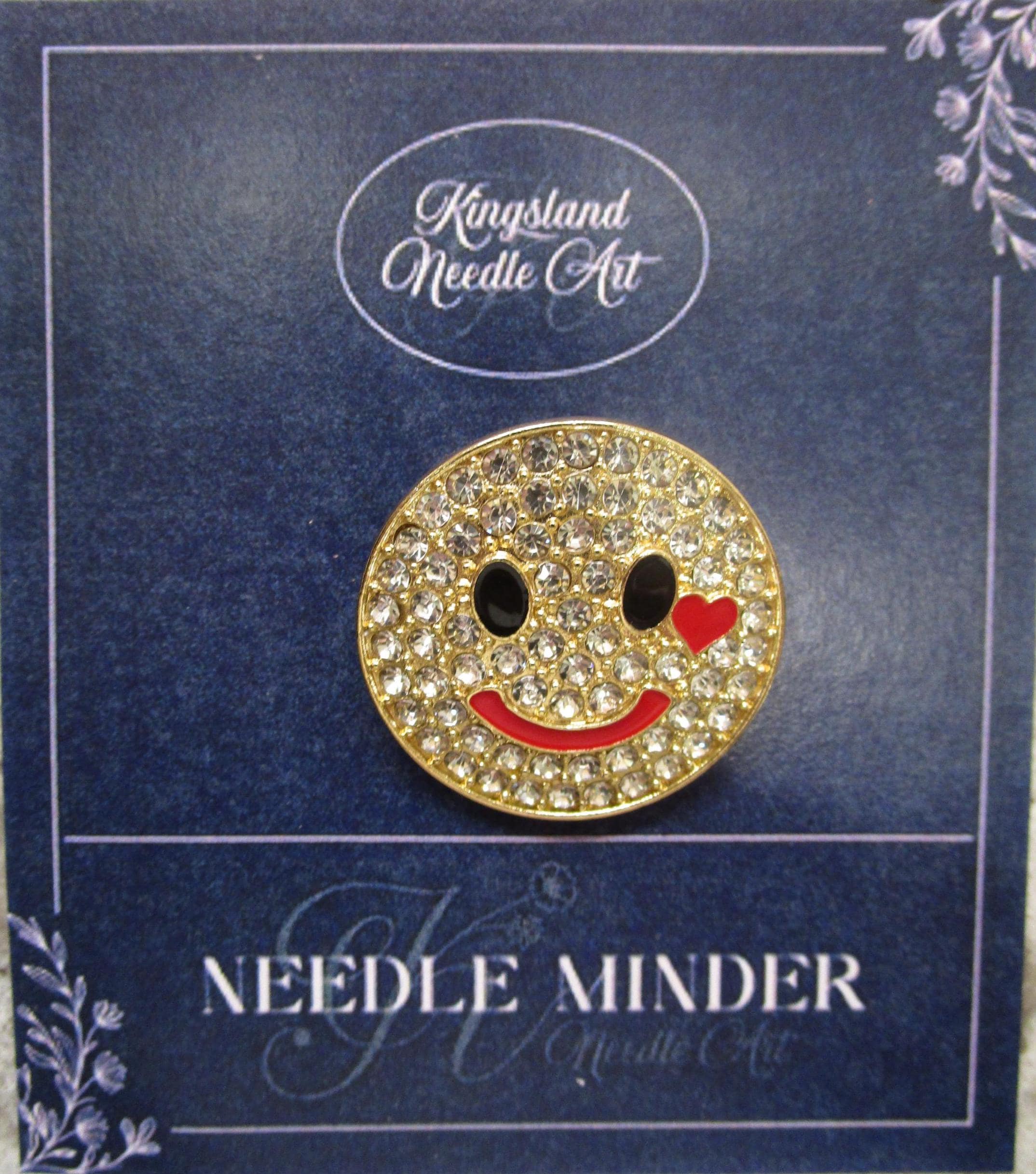 KINGSLAND NEEDLE MINDER ~ Rhinestone Smiley Face Needle Minder, Needle Dock, Swarovski Crystal Enamel Magnet, Needle Garage, Needleminder